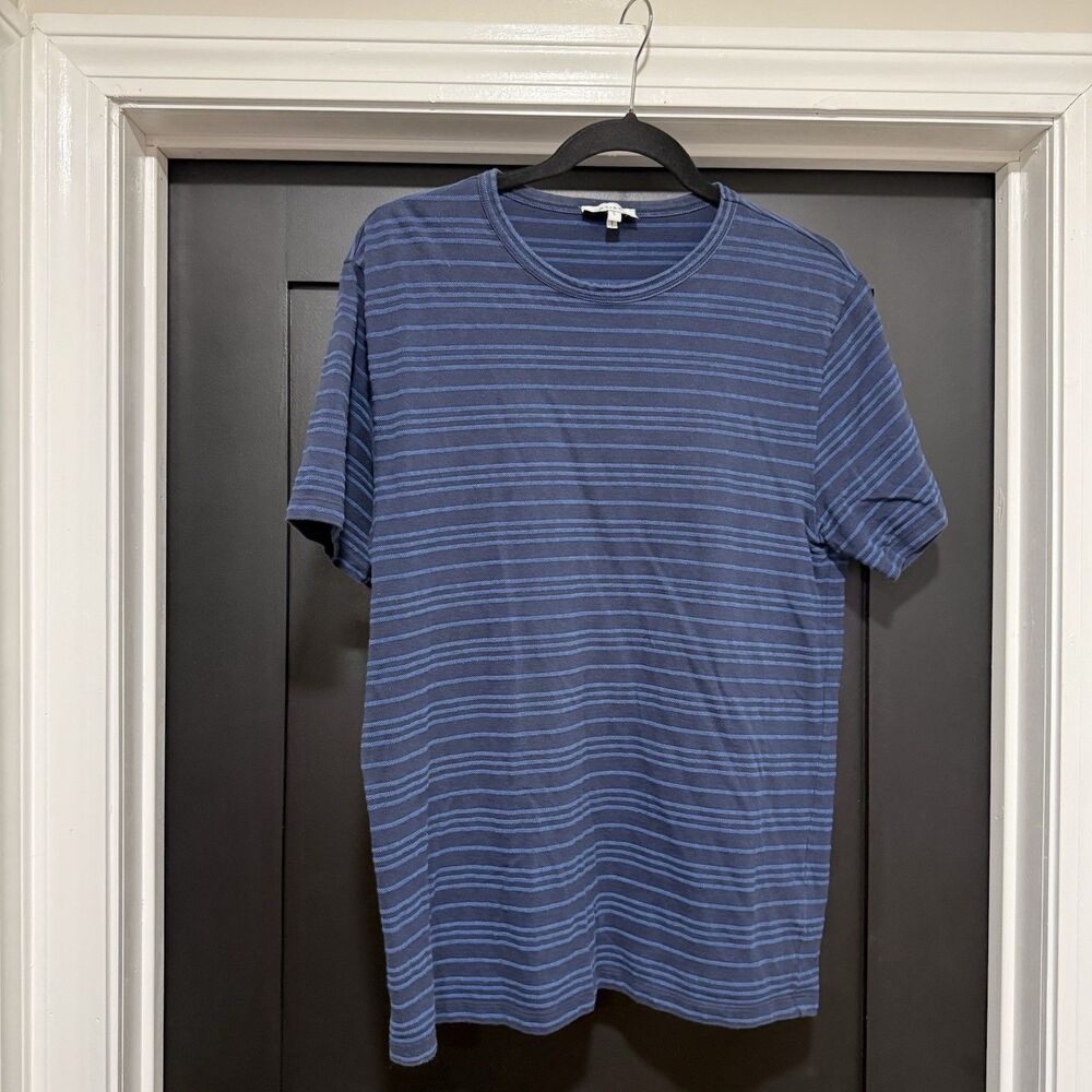 REISS Darras Cotton Men Navy Blue Striped Short Sleeve Tee Shirt Size L